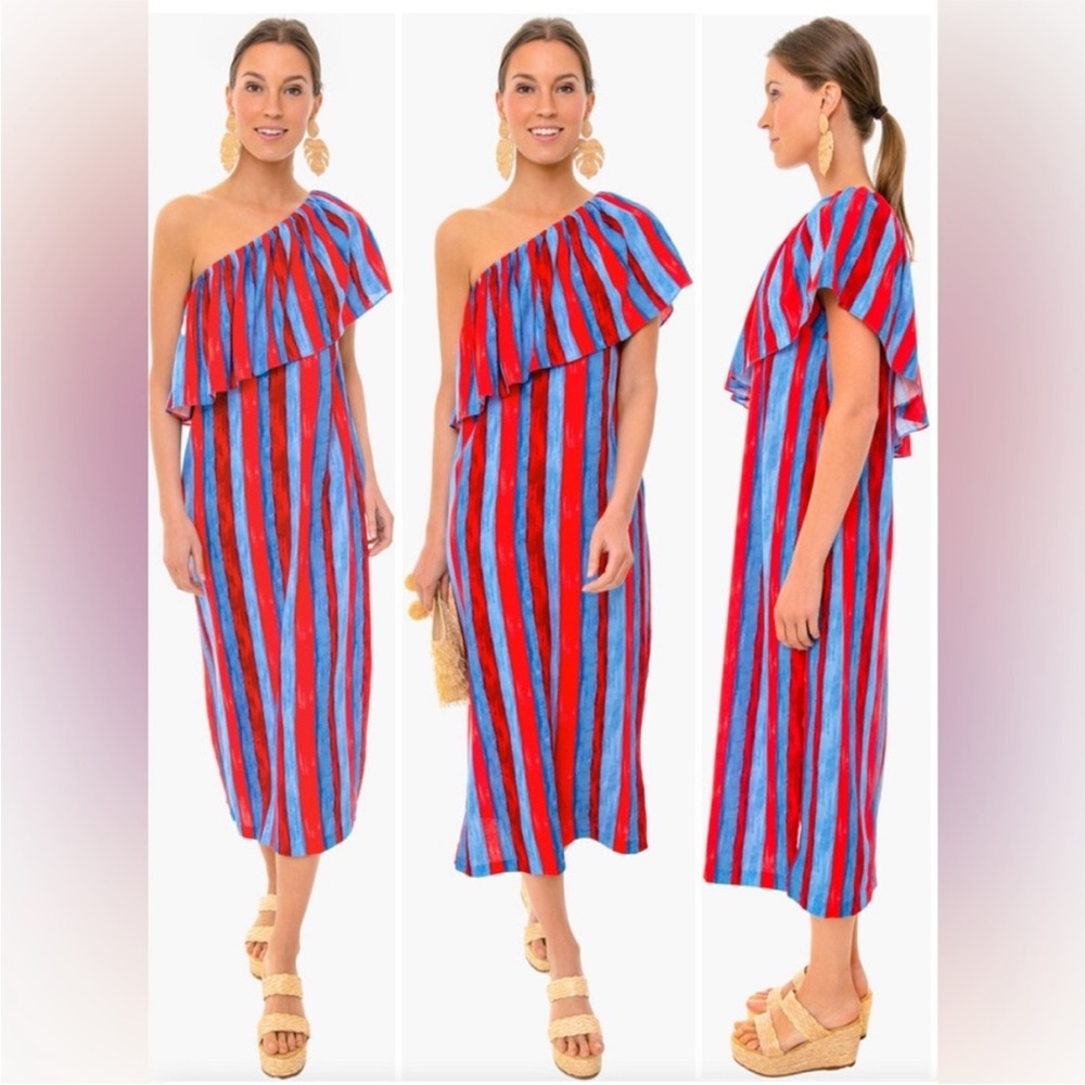Tuckernuck Pomander Place One Shoulder Painterly Stripe Dress XXS